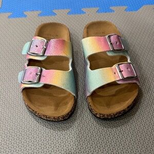 Kids Rainbow Glitter Double-Buckle Sandals
